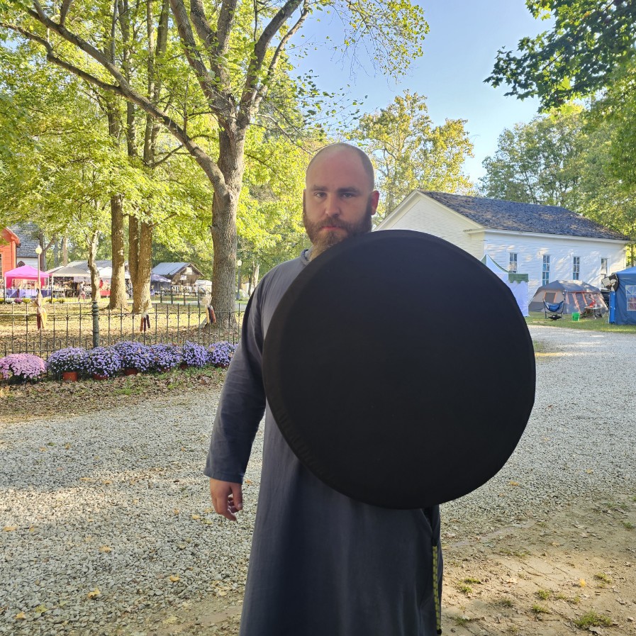 Domed 23 Tire Shield as worn by a foam fighter at Okfest 2025